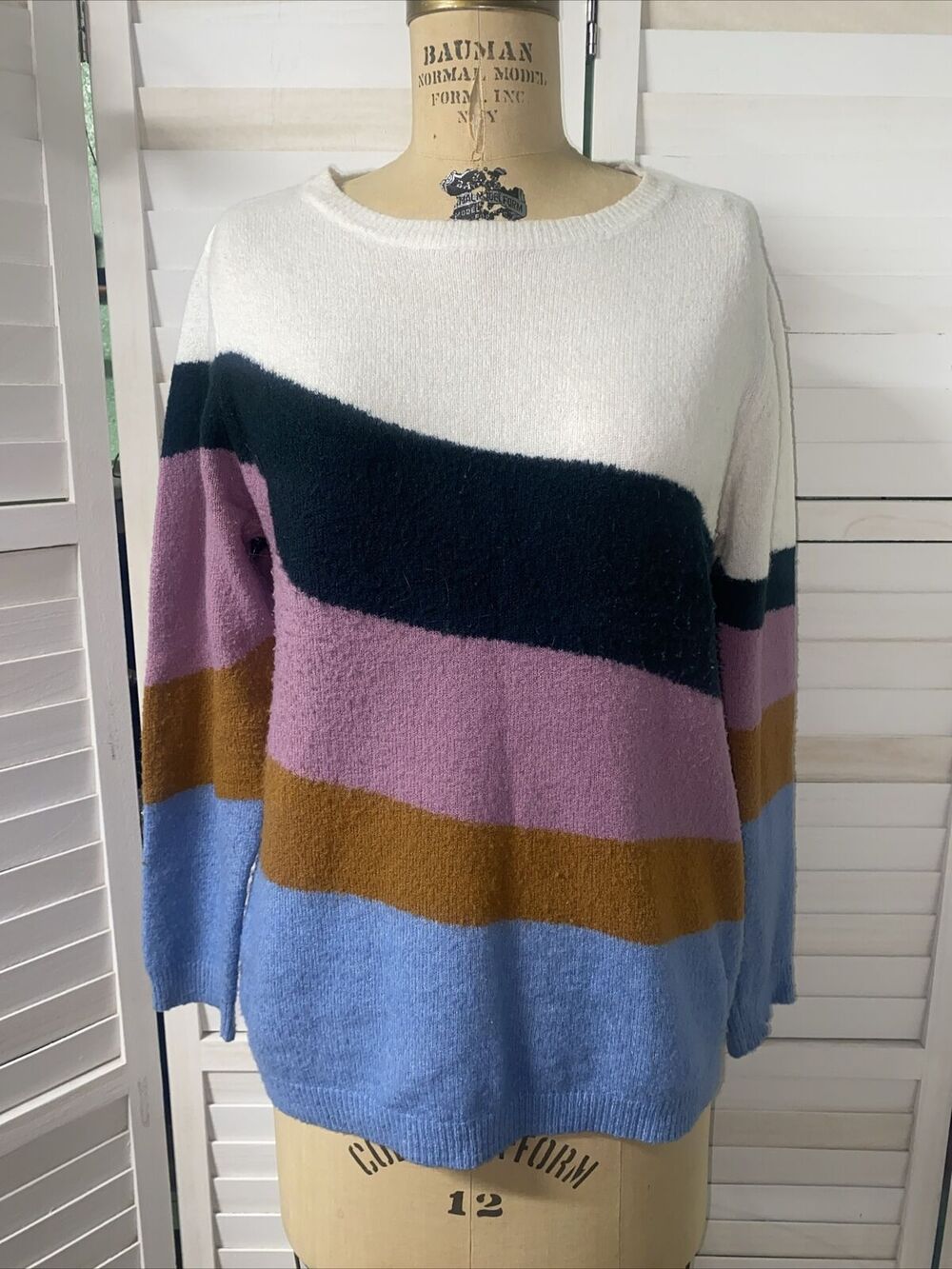 Promesa Sweater Women’s Pullover Soft Long Sleeve Sweater Color Block Retro M/L